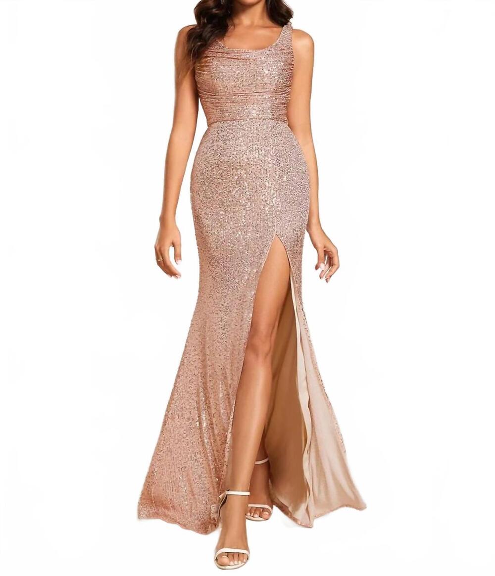 NEW EVER-PRETTY exquisite u neck paillette bodycon sequin dress in rose gold
